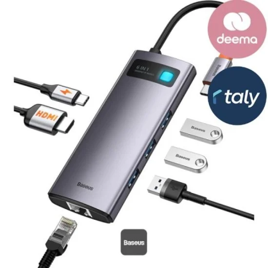 Baseus Metal Gleam II 6-in-1 USB HUB Dual Display - Grey